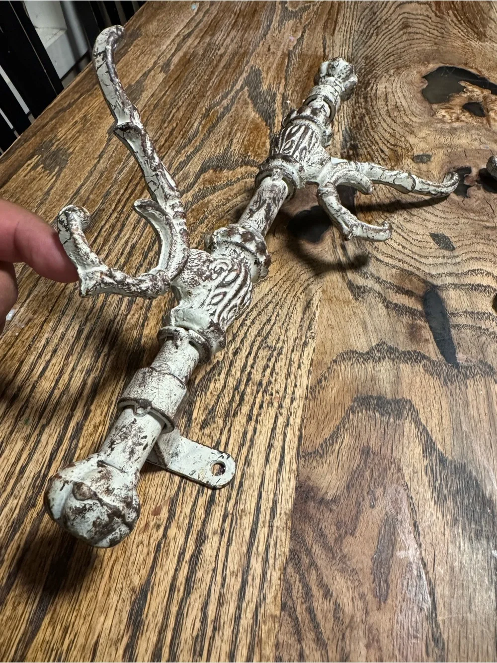 Vintage Ornate Wall Mount Metal Coat Rack Swivel Hooks White Wash Look Set Of 2